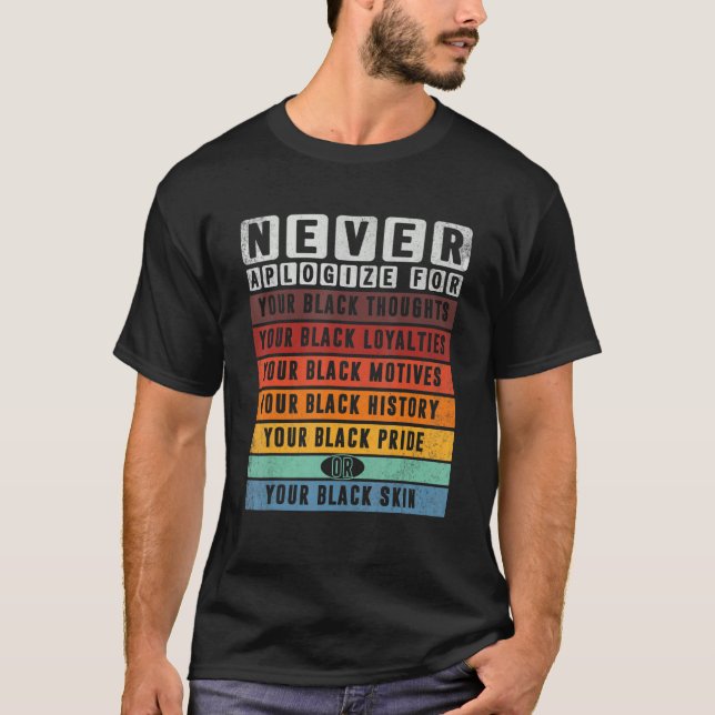 Never Apologize For Your Black Thoughts Black Hist T-Shirt (Front)