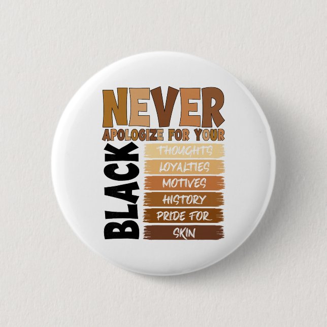 Never Apologize For Your Blackness Black History M Button (Front)