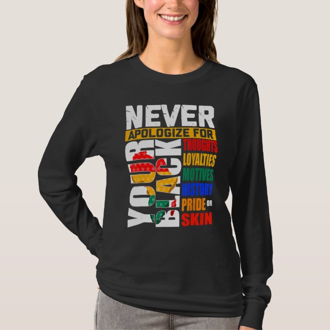 Never Apologize For Your Blackness Black History M T-Shirt (Front)