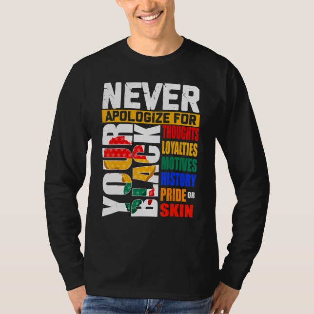 Never Apologize For Your Blackness Black History M T-Shirt (Front)