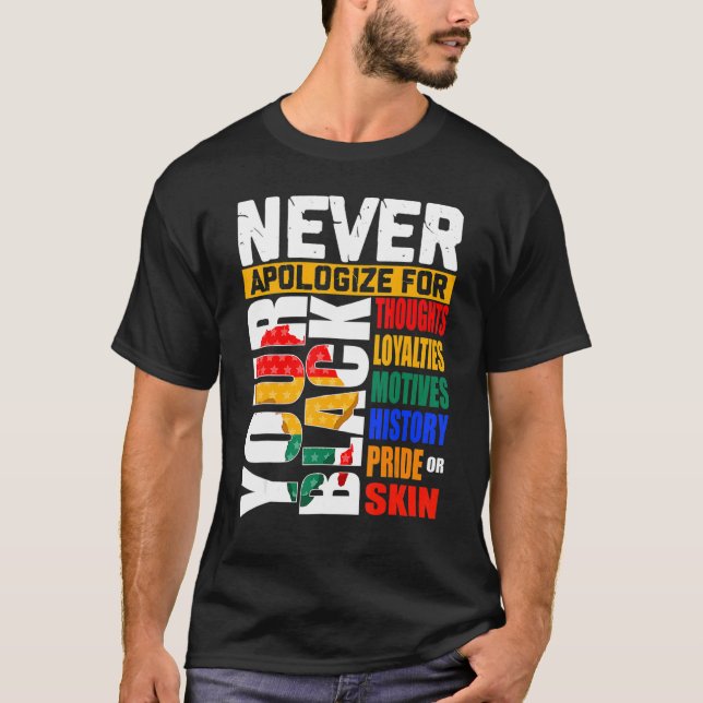 Never Apologize For Your Blackness Black History M T-Shirt (Front)