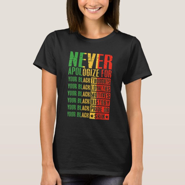 Never Apologize For Your Blackness Black History P T-Shirt (Front)