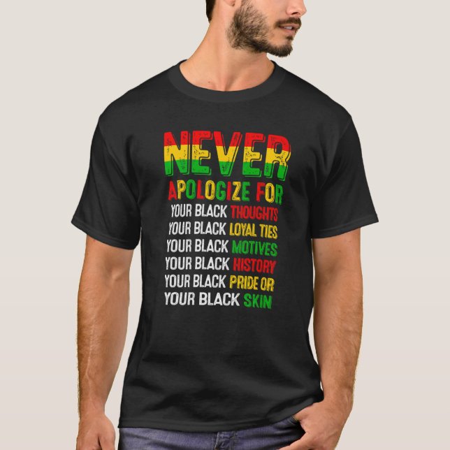 Never Apologize For Your Blackness  Black History  T-Shirt (Front)