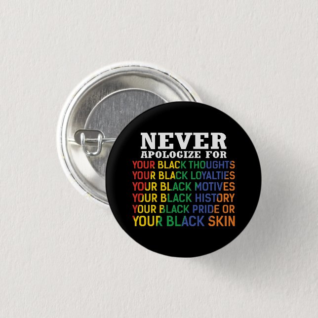 Never Apologize | Juneteenth | Black Pride Button (Front & Back)