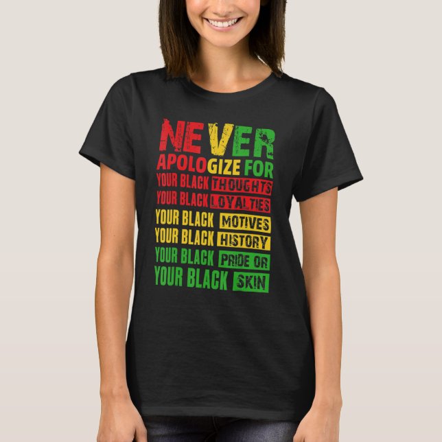 Never Apologize Your Black History Month African A T-Shirt (Front)