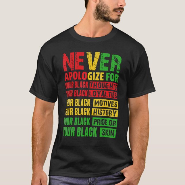 Never Apologize Your Black History Month African A T-Shirt (Front)