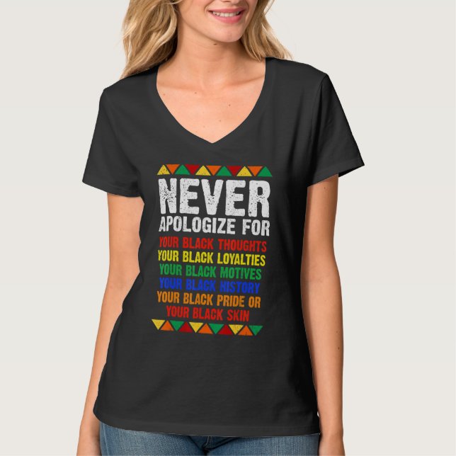 Never Apologize Your Blackness African Black Histo T-Shirt (Front)