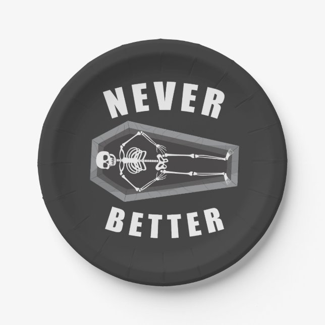 Never Better Dead Inside Skeleton Halloween Paper Plates (Front)