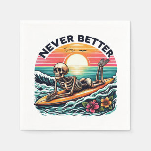 Never Better - Skeleton Surfing Sunset Wave Design Napkins
