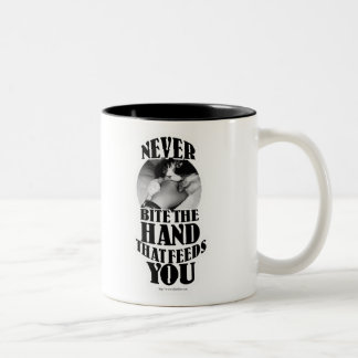Never Bite that Hand Cat Cliche Humor Fun Two-Tone Coffee Mug