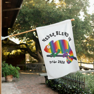Never Blend In Rainbow Chameleon Pride House Flag
