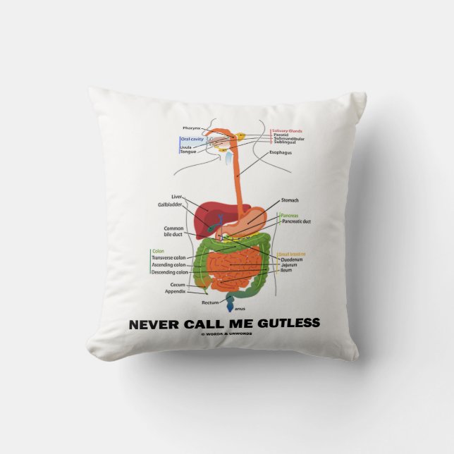 Never Call Me Gutless (Digestive System Humor) Throw Pillow (Front)