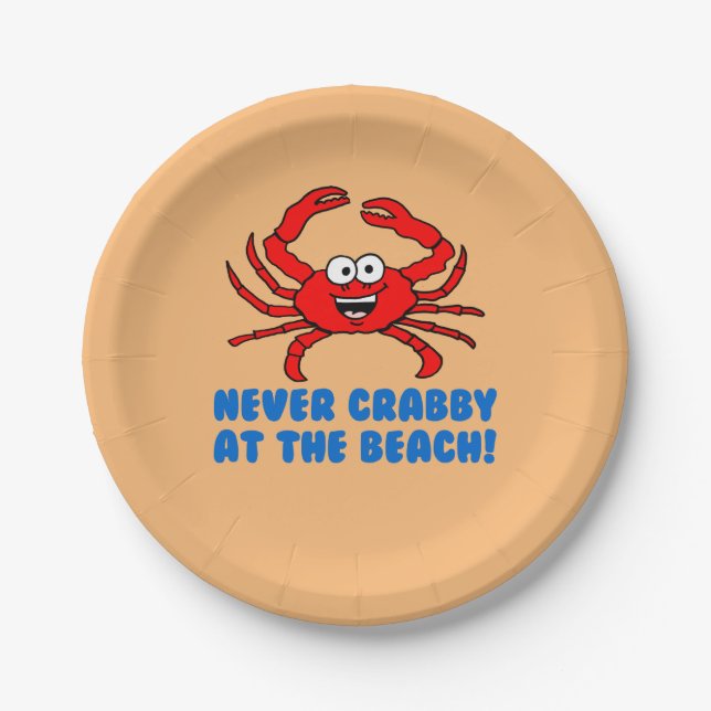 Never Crabby At The Beach Paper Plates (Front)