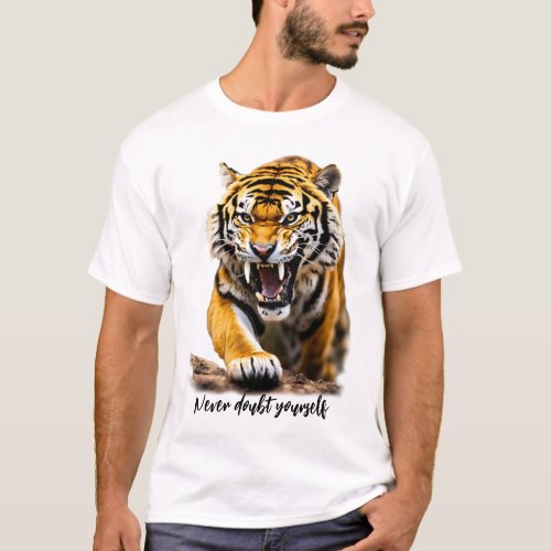 Never doubt yourself slogan Roaring Tiger  T_Shirt