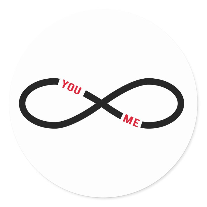 never ending love, infinity sign you and me round sticker