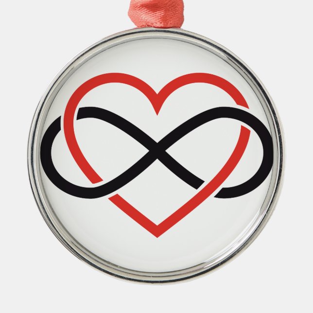 never ending love, red heart with infinity sign metal ornament (Front)