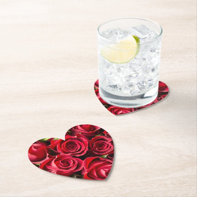Never Enough Red Rose Flowers Paper Coaster (Insitu)