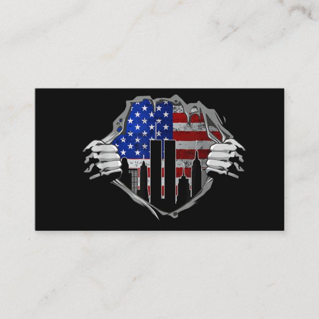 Never forget 21th anniversary usa american flag ch business card (Front)