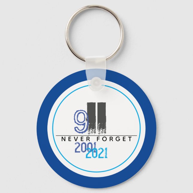 Never Forget 911 Blue World Trade Center Keychain (Front)