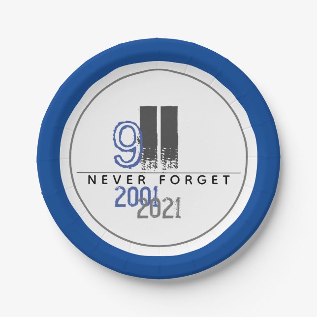 Never Forget 911 Grey World Trade Center Paper Plates (Front)