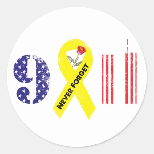 Never Forget 9 11 Yellow Ribbon Classic Round Sticker