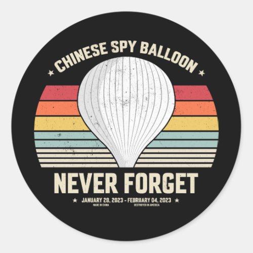 Never Forget Chinese Spy Balloon Retro Style Funny Classic Round Sticker
