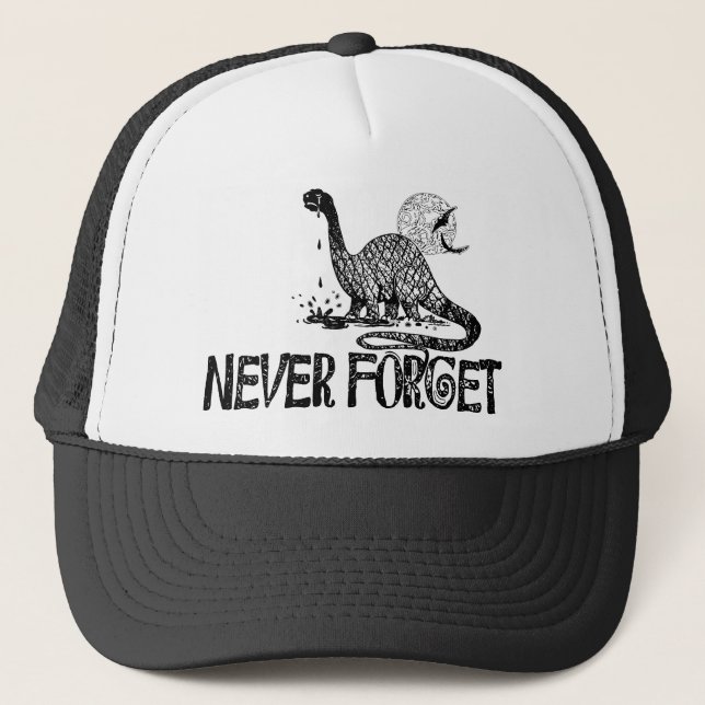 Never Forget Dinosaur Trucker Hat (Front)