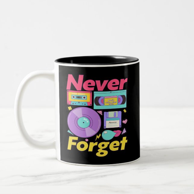 Never Forget Floppy Disk VHS Cassette Tape Vinyl Two-Tone Coffee Mug (Left)