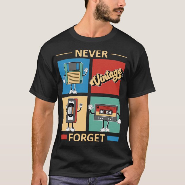 Never Forget Floppy Disk VHS Tape Cassette Tape T-Shirt (Front)