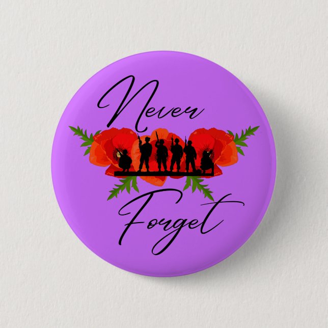 Never Forget Memorial Day Soldiers And Poppy Button (Front)