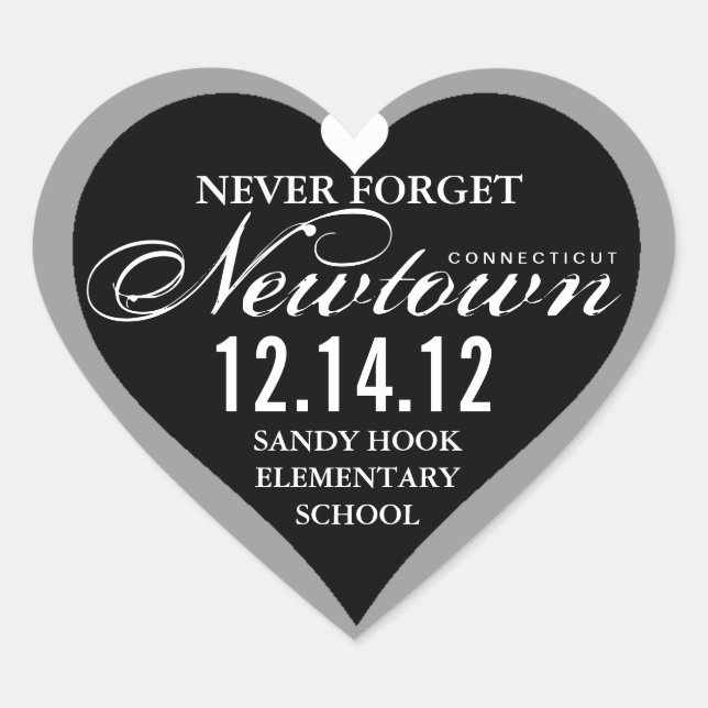 Never Forget Newtown Tragedy Heart Sticker (Front)