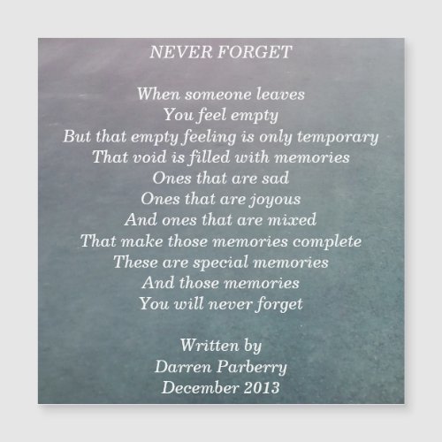 Never Forget poem _ Magnetic Card