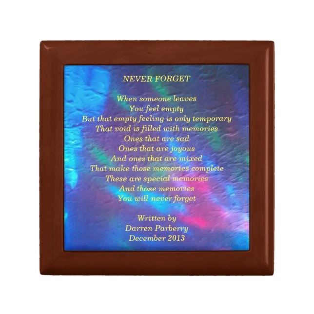 "Never Forget" poem - Wooden Jewelry Keepsake Box (Front)