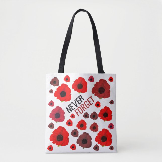Never Forget, Poppy Flower Tote Bag (Front)