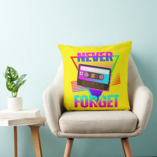 Never Forget Retro Cassette Tape Recorder Throw Pillow