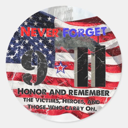 Never Forget September 11 Classic Round Sticker