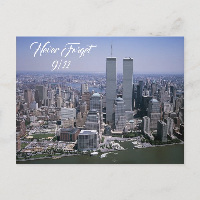 Never Forget, September 11 Twin Towers Remembrance Postcard (Front)