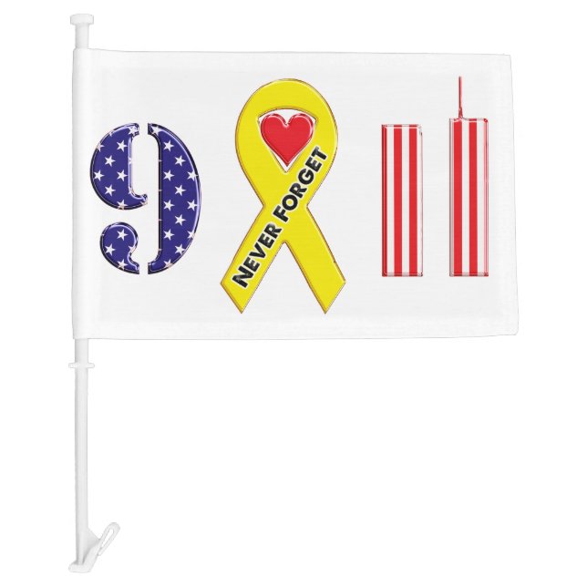 Never Forget September 11 Yellow Ribbon Car Flag (Front)
