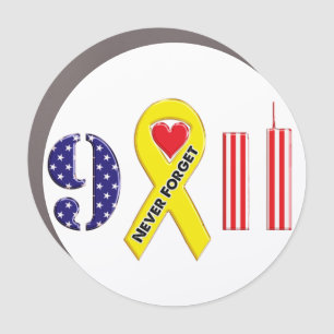 Never Forget September 11 Yellow Ribbon Car Magnet