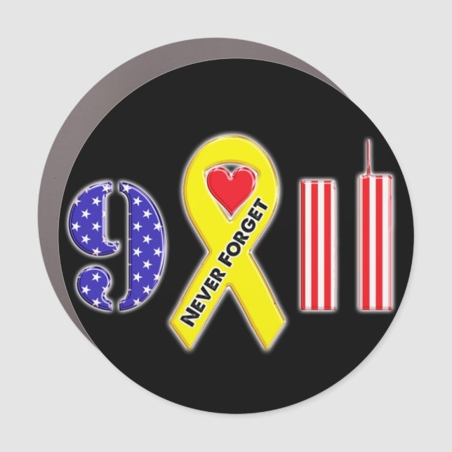 Never Forget September 11 Yellow Ribbon Car Magnet (Front)