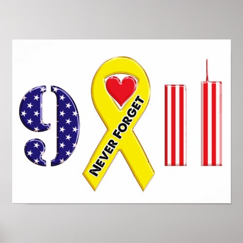 Never Forget September 11 Yellow Ribbon Poster