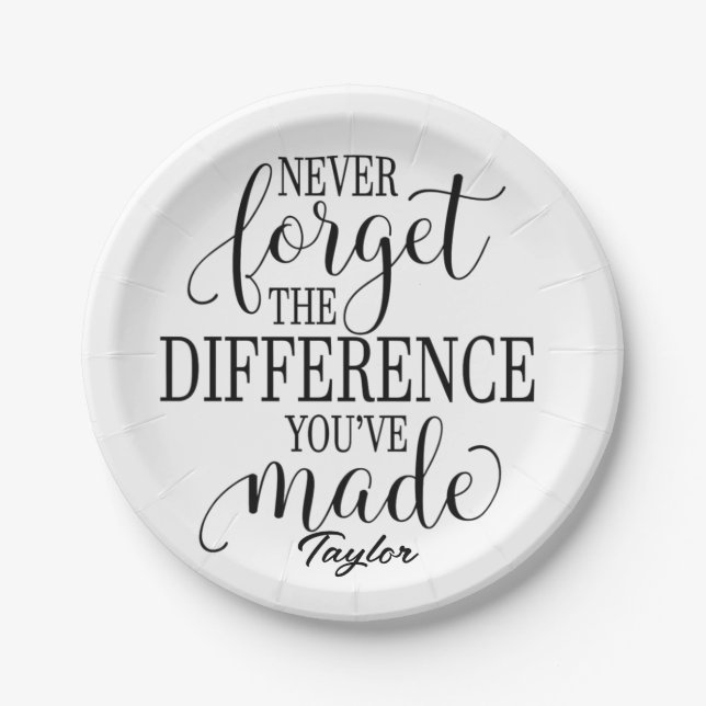 Never Forget The Difference: Motivational Quote Paper Plates (Front)
