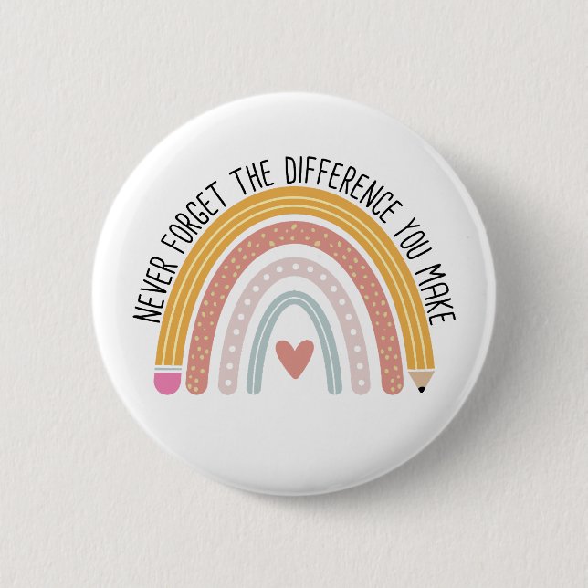 Never Forget the Difference You Make, Teacher Gift Button (Front)