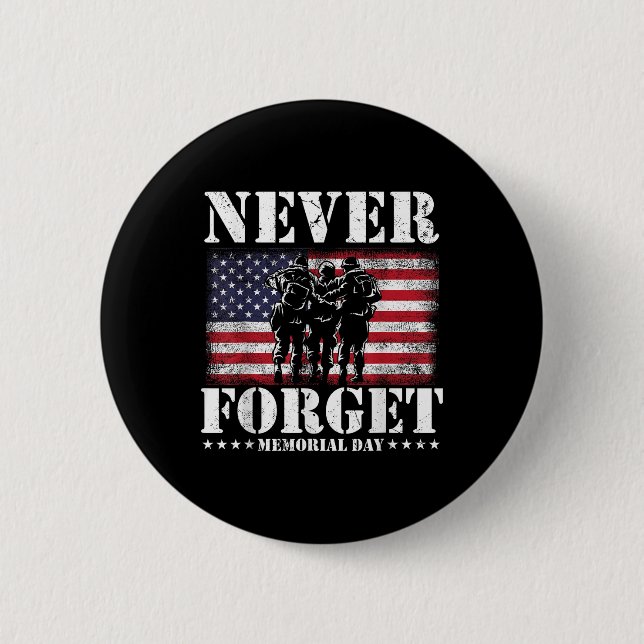 Never Forget Usa Flag Memorial Day  Button (Front)