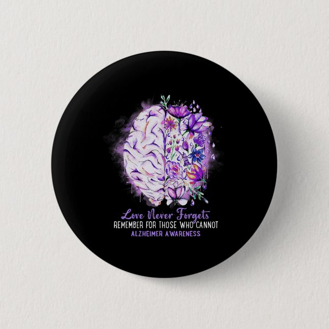 Never Forgets Alzheimerheimer's Awareness Brain Di Button (Front)