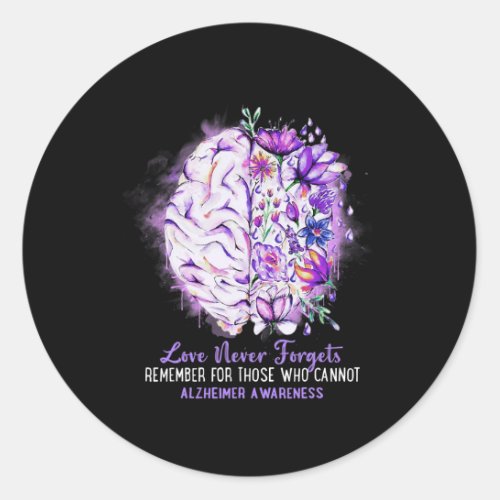 Never Forgets Alzheimerheimers Awareness Brain Di Classic Round Sticker