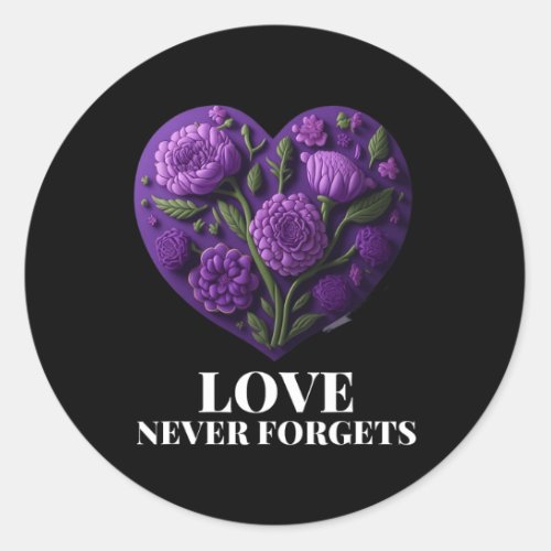 Never Forgets Heart Flower Woman Alzheimerheimers Classic Round Sticker