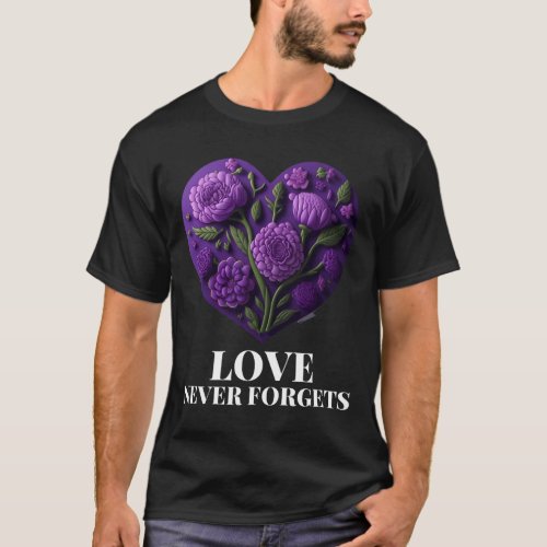 Never Forgets Heart Flower Woman Alzheimerheimers T_Shirt