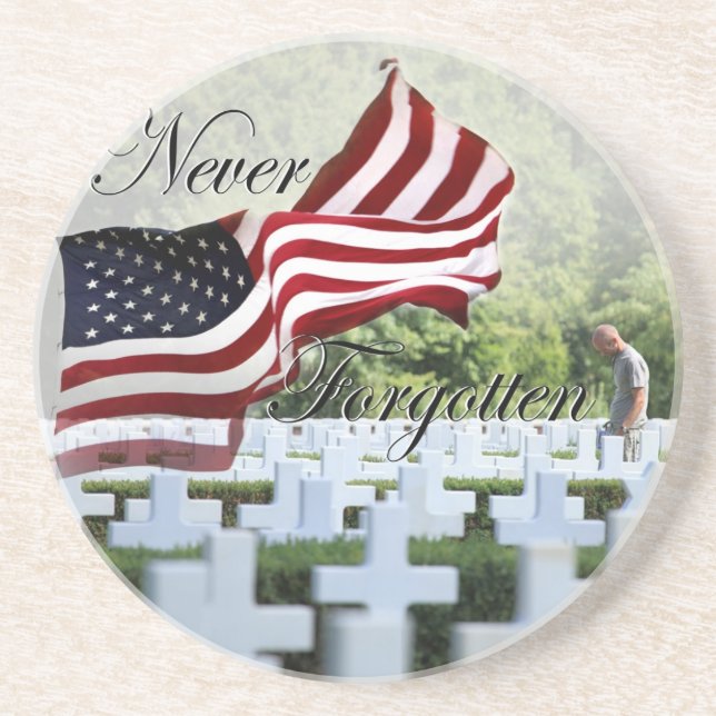 Never Forgotten - Memorial Day Sandstone Coaster (Front)