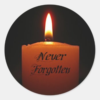 Never Forgotten Remembrance Candle Flame Classic Round Sticker by StarStruckDezigns at Zazzle